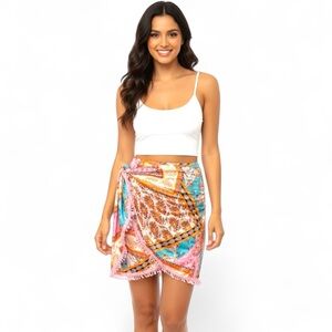 Zaful Size L Multi-Color Geometric Faux Wrap Skirt NWT